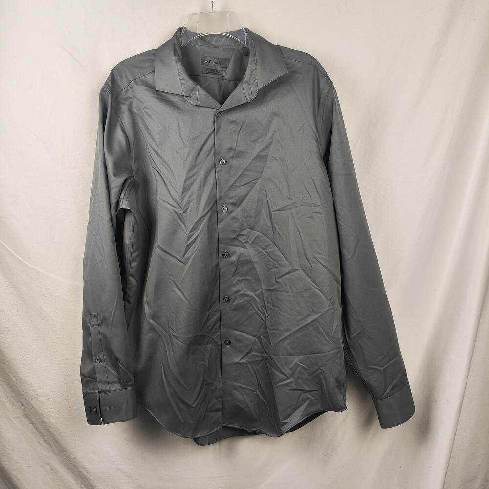 Calvin Klein Shirt Mens 16.5 32/33 Gray Infinite Non-Iron Slim Dress Cotton